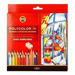 Карандаши цветные художественные Koh-I-Noor POLYCOLOR 36 цветов, с аксессуарами