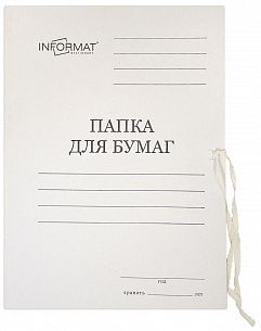 Папка с завязками INFORMAT А4, мелованный картон 280 г/м2, белый