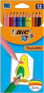 Карандаши цветные BIC TROPICOLORS пластиковые, 12 цветов, шестигранные, картонная упаковка