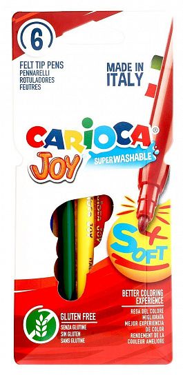 Фломастеры суперсмываемые CARIOCA JOY 6 цветов, круглый корпус, картонный конверт