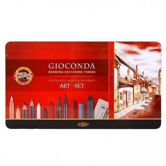 Набор графических материалов GIOCONDA с пастелью и ластиком средний 8891 39предм металл.коробка
