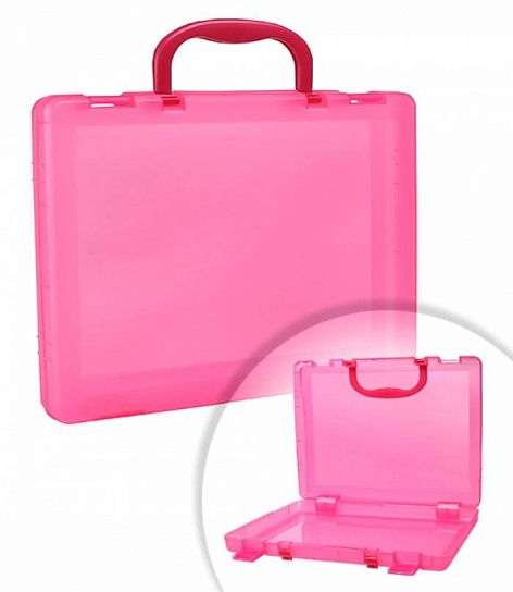 Портфель СТАММ 1 отделение, 75х375х280 мм, 2 замка, 2 ручки, пластик, тонированный, розовый