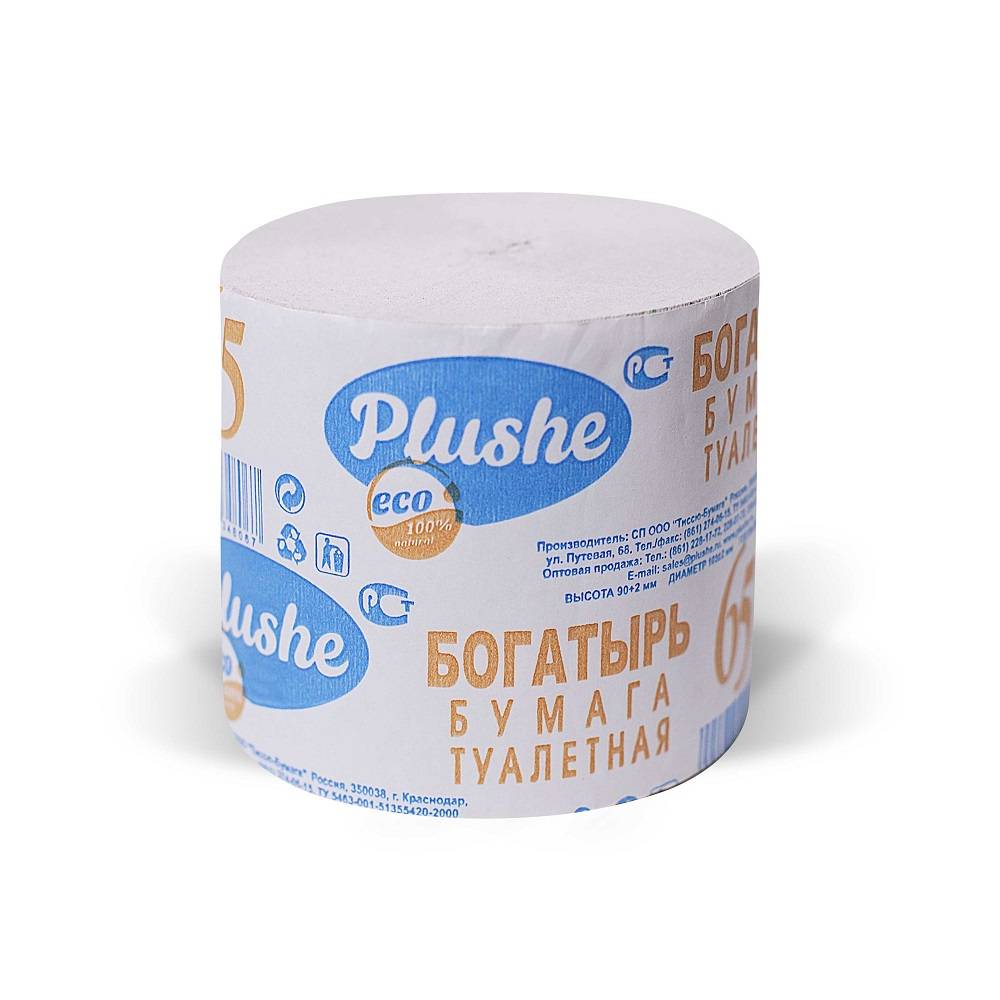 Туалетная бумага PLUSHE БОГАТЫРЬ, 1 слой, без перфорации, рулон 58 м ...