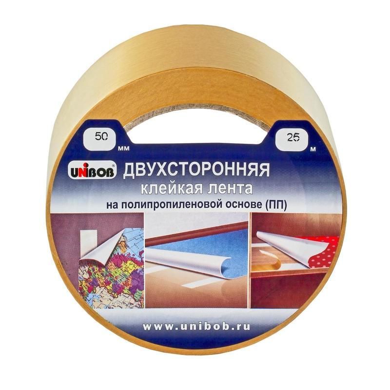Клейкая лента двусторонняя UNIBOB 50 мм х 25 м, 95 мкм, прозрачная ...