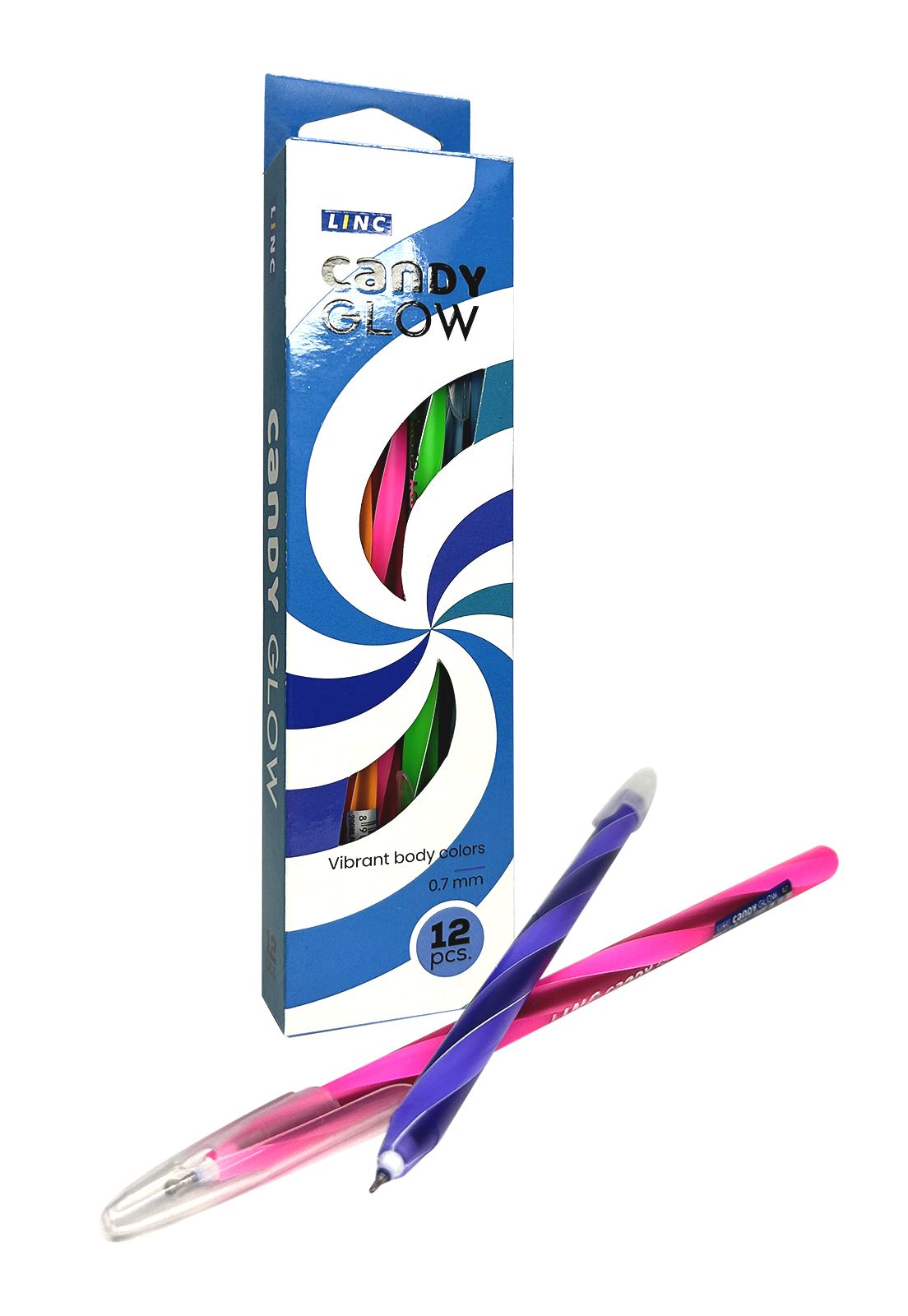 Ручка шариковая Linc CANDY Glow синяя 0,7 мм, ассорти круглый корпус ...