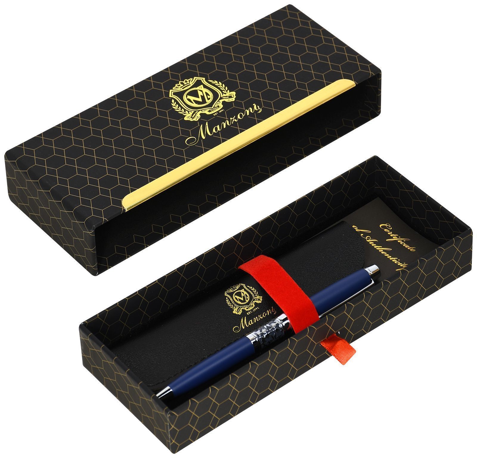 Шариковая ручка MANZONI VENEZIA, корпус синий, матовая,, футляр кожзам .