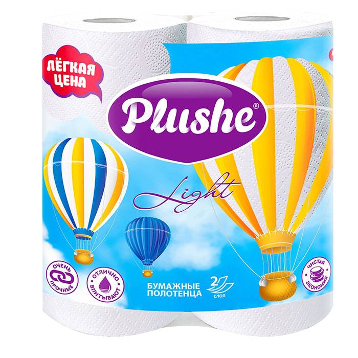 Полотенца бумажные PLUSHE Light, 2 слойные, 2 шт., белые: купить по ...