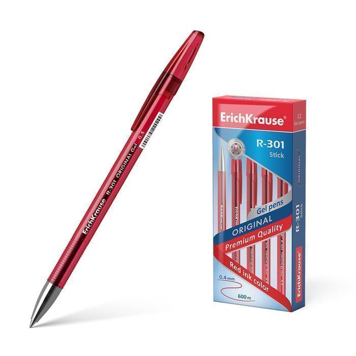 Ручка гелевая ErichKrause Original Gel Stick R-301 0,5 мм красная ...
