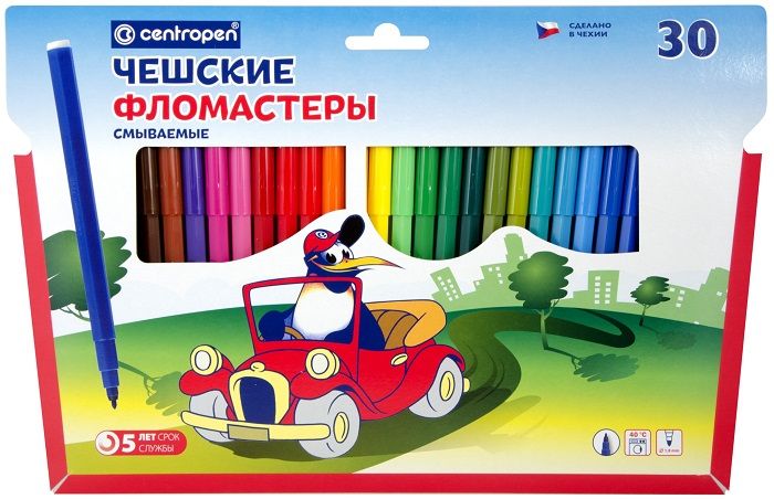 Фломастеры Centropen ПИНГВИНЫ классические 30 цв. шестигранный корпус ...