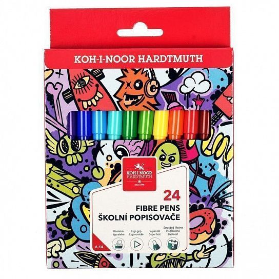 Фломастеры Koh-I-Noor TEENAGE 1002 классические 24 цв. круглый корпус, легкосмываемые, картонная упаковка
