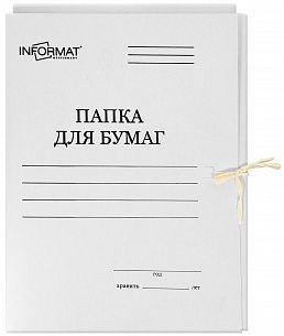 Папка с завязками INFORMAT А4, мелованный картон 440 г/м2, белый