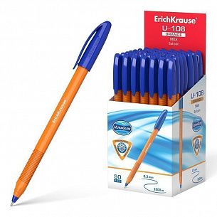 Ручка шариковая ErichKrause ULTRA GLIDE TECHNOLOGY U-108 ORANGE 1 мм синий оранжевый треугольный корпус