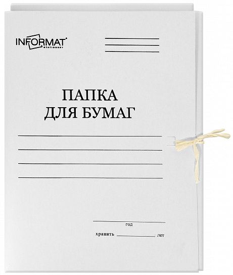 Папка с завязками INFORMAT А4, мелованный картон 440 г/м2, белый