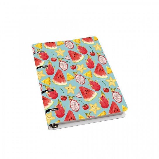 Тетрадь со сменным блоком 80 л. А5, клетка, на кольцах ЭКЗОТИЧЕСКИЕ ФРУКТЫ мелованный картон, глянцевая ламинация