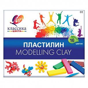Пластилин Луч КЛАССИКА 16 цв. 320 г ассорти со стеком