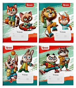 Комплект тетрадей 12 л. косая линия ВЕСЕЛЫЕ ЗВЕРЯТА мелованный картон, выборочный УФ-лак, 20 шт