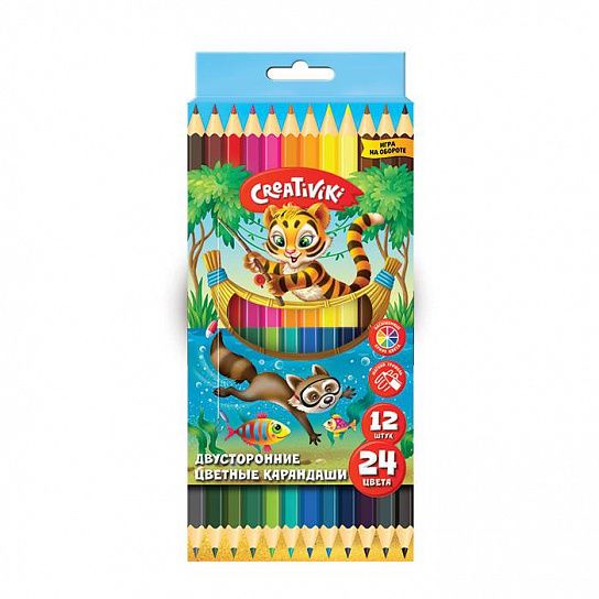 Набор цветных карандашей Creativiki, двухсторонние, 12 штук, 24 цвета, шестигранные, дерево