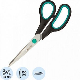 Ножницы 195 мм черно-бирюз. эргоном. ручки пластиковые с резин. вставками карт.уп. try-me card