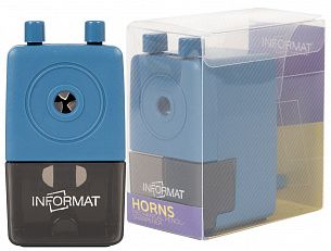 Точилка механическая INFORMAT HORNS, корпус пластик, голубая