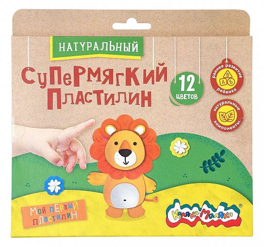 Пластилин натуральный супермягкий Каляка-Маляка ТВОРЧЕСТВО С ЗАБОТОЙ 12 цветов 360 г ассорти