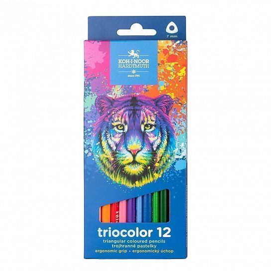 Набор цветных карандашей Koh-I-Noor TRIOCOLOR TIGER 12 цветов трехгранные, корпус деревянный