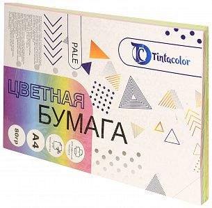 Бумага цветная Tintacolor, формат А4, 80 гр./м2, МИКС, 250 листов (5 цветов по 50 листов), пастель