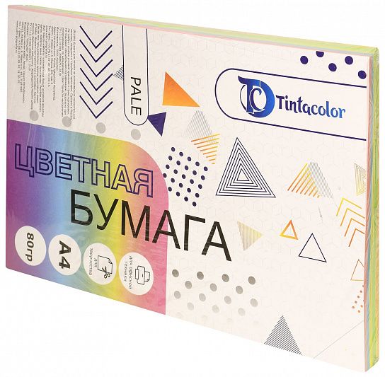 Бумага цветная для печати Tintacolor МИКС А4 80 г/м2 5 цветов по 50 л пастель ассорти