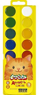 Акварель Каляка-Маляка 16 цветов, без кисти, квадратный кювет, пластиковая упаковка с европодвесом