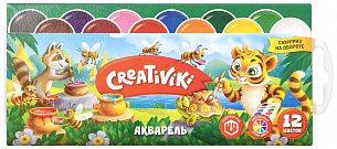 Акварель Creativiki 12 цветов, картонная упаковка, без кисти