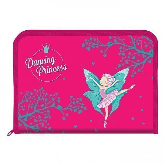 Папка для труда А4 Schoolformat БАЛЕРИНА розовая, пластик, полиэстер, молния с 3 сторон, откидная планка, для девочек