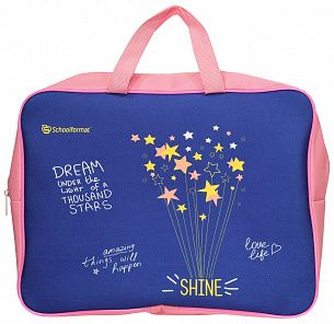 Папка для труда с 2 ручками А4 широкая Schoolformat  SHINE BRIGHT синяя, полиэстер, молния сверху, для девочек