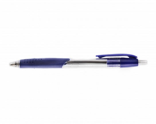 Ручка шариковая автоматическая BEIFA A-PLUS 0,7 мм синяя резиновый грип треугольный корпус