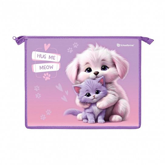 Папка для тетрадей 1 отделение А5 Schoolformat ОБНИМАШКИ сиреневая, молния, пластик, картон, для девочек