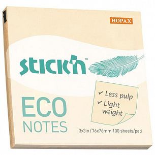 Блок самоклеящийся Stick`n ECO 76х76 мм, 100 листов, желтый пастель