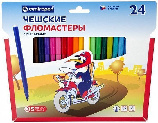 Фломастеры Centropen ПИНГВИНЫ классические 24 цв. шестигранный корпус, стандартные, конверт