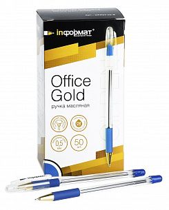 Ручка масляная INFORMAT Office Gold синяя, резиновый грип, игловидный наконечник, 0,5 мм