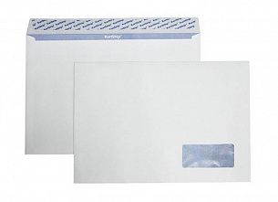 Конверт почтовый офсет С4 (229х324 мм) стрип 90 г/м2 белый окно справа, прямой клапан