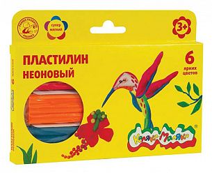 Пластилин восковой Каляка-Маляка НЕОНОВЫЙ, 6 цветов, 90 г со стеком
