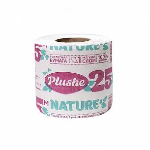 Туалетная бумага, PLUSHE Nature, 1 слойная, 25 м, 1 шт, белый