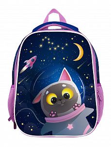 Рюкзак подростковый Schoolformat ERGONOMIC LIGHT 2 SPACE CAT 19л синий 38х29х18 жесткокаркасный 2 отделения для девочек