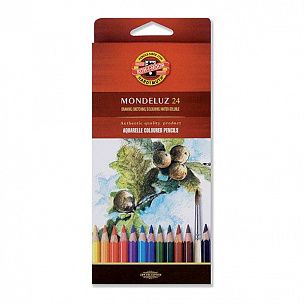 Карандаши цветные акварельные KOH-I-NOOR MONDELUZ деревянные, 24 цвета, шестигранные, картонная упаковка