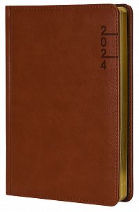 Ежедневник А5 датированный 2024г INFORMAT СТАТУС 176 листов коричневый, твердая обложка с тиснением, обрез золотой, с закладкой-ляссе