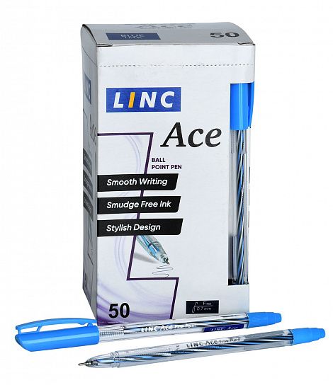 Ручка шариковая Linc Ace синяя 0,7 мм, ассорти круглый корпус, игольчатый наконечник