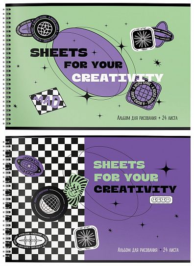 Альбом для рисования Schoolformat 24 листа, А4, гребень ПРИКОЛЬНЫЕ СТИКЕРЫ мелованный картон, сплошной УФ-лак