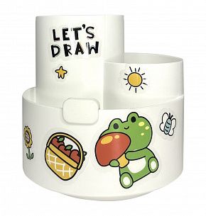 Подставка для канцелярских принадлежностей LOREX KIDS STICKERS WHITLY вращающаяся, 3 отд. 160х105х115 мм белый пластик, с наклейками