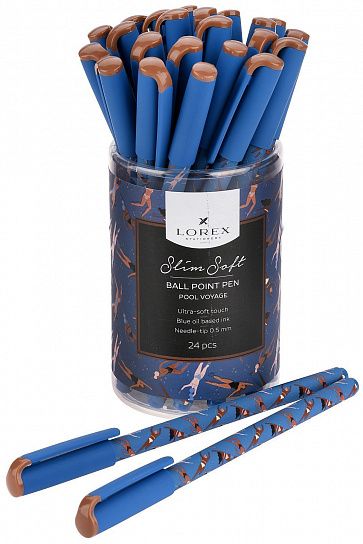 Ручка шариковая LOREX POOL VOYAGE, серия "Slim Soft", чернила на масляной основе, круглый прорезиненный корпус, синие чернила, игловидный на