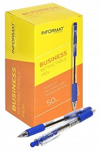 Ручка шариковая автоматическая INFORMAT БИЗНЕС, 0,7 мм, синяя, резиновый грип