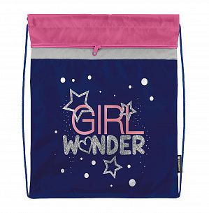 Мешок для обуви Schoolformat GIRL WONDER 42х34 см синий, 1 отделение с большим карманом на молнии, для девочек