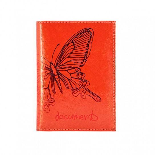 Бумажник водителя  женский PARADISL тиснение бабочка  кожа красный