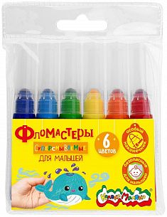 Фломастеры Каляка-Маляка суперсмываемые для малышей, 6 цветов, круглый корпус, блистер, 1+